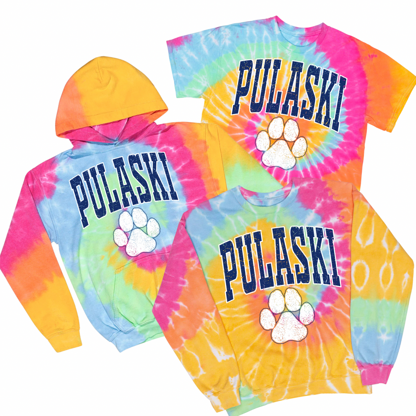 Varsity Pulaski Paw Print - Pastel Tie Dye | Pulaski Road Spiritwear Fundraiser | LI Spirit & Sports Apparel
