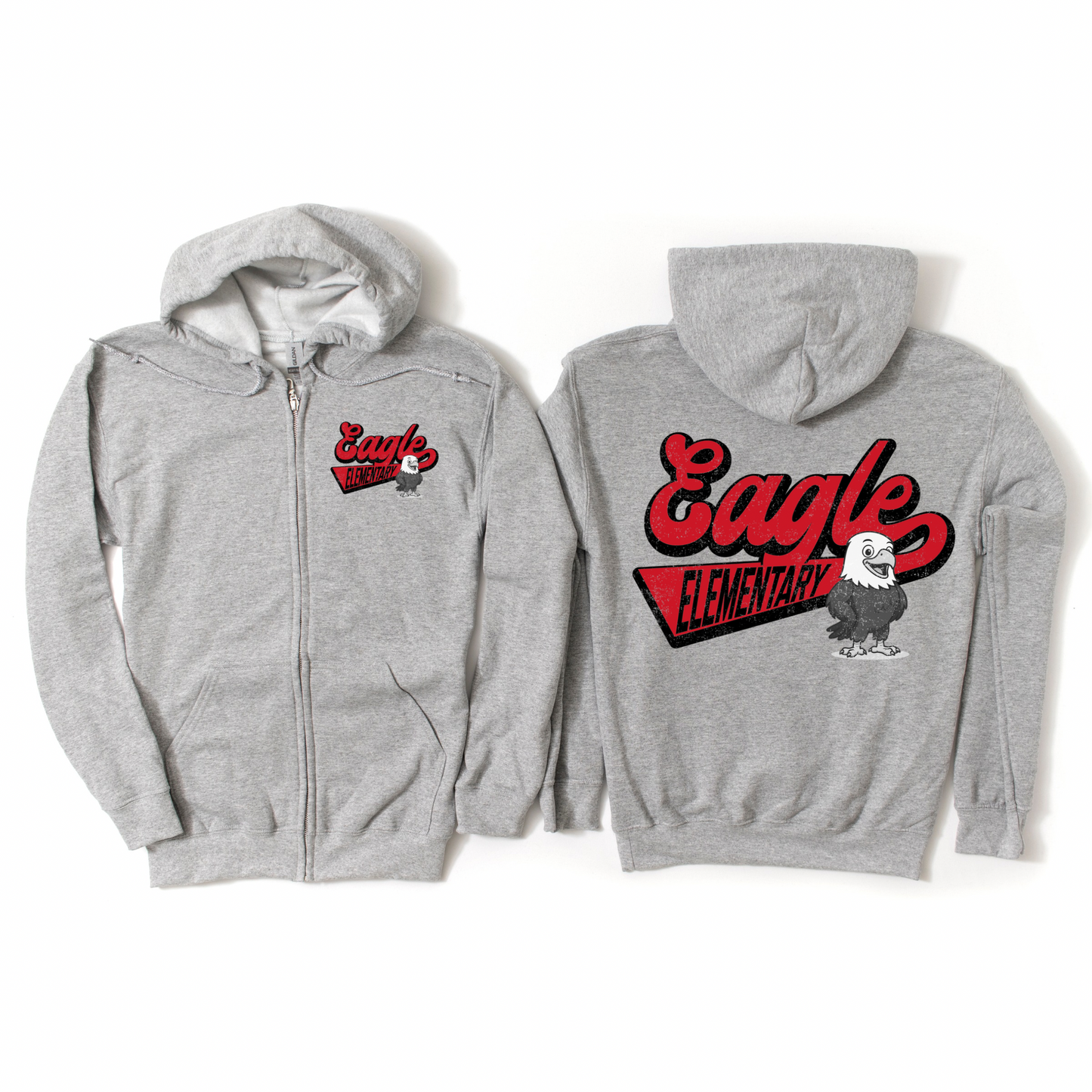 Retro Eagle Elementary Athletic Gray Zip-Up Hoodie | Eagle Elementary Spiritwear Fundraiser | LI Spirit & Sports Apparel