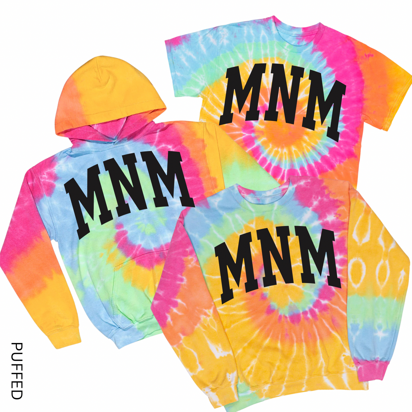 Puffed Varsity MNM Tie Dye | MNM School for the Deaf Spiritwear Fundraiser | LI Spirit & Sports Apparel