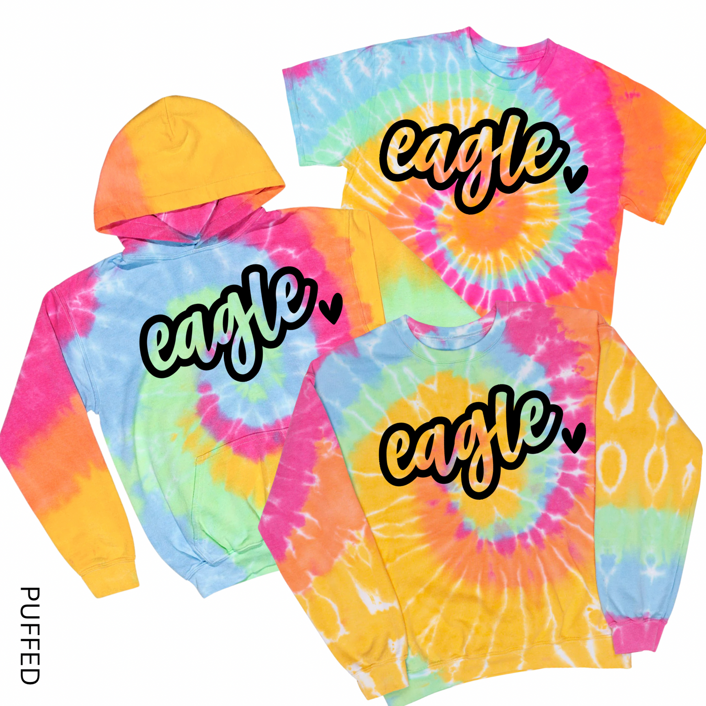 Puffed Eagle Heart Tie Dye | Eagle Elementary Spiritwear Fundraiser | LI Spirit & Sports Apparel