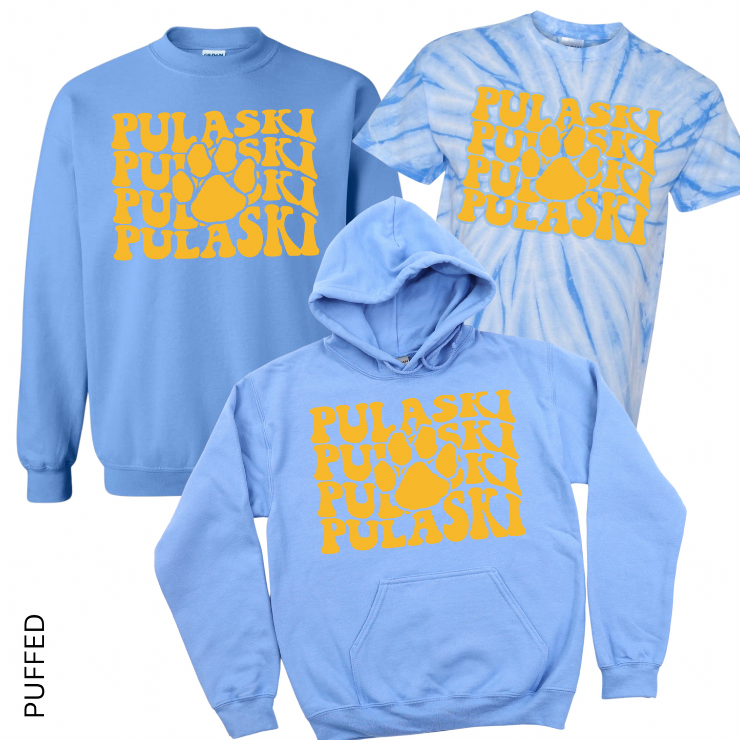 Puffed Pulaski Stacked - Carolina Blue | Pulaski Road Spiritwear Fundraiser | LI Spirit & Sports Apparel