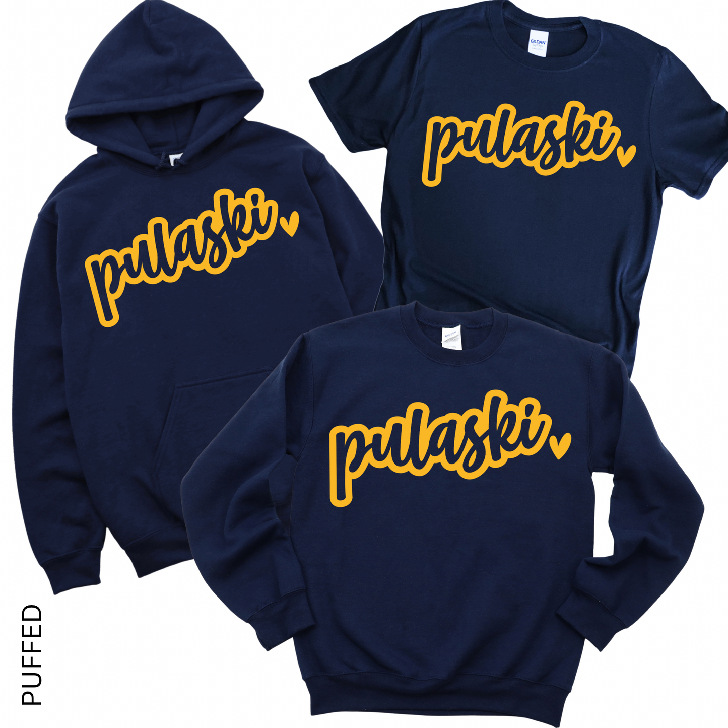 Puffed Pulaski Heart - Navy | Pulaski Road Spiritwear Fundraiser | LI Spirit & Sports Apparel