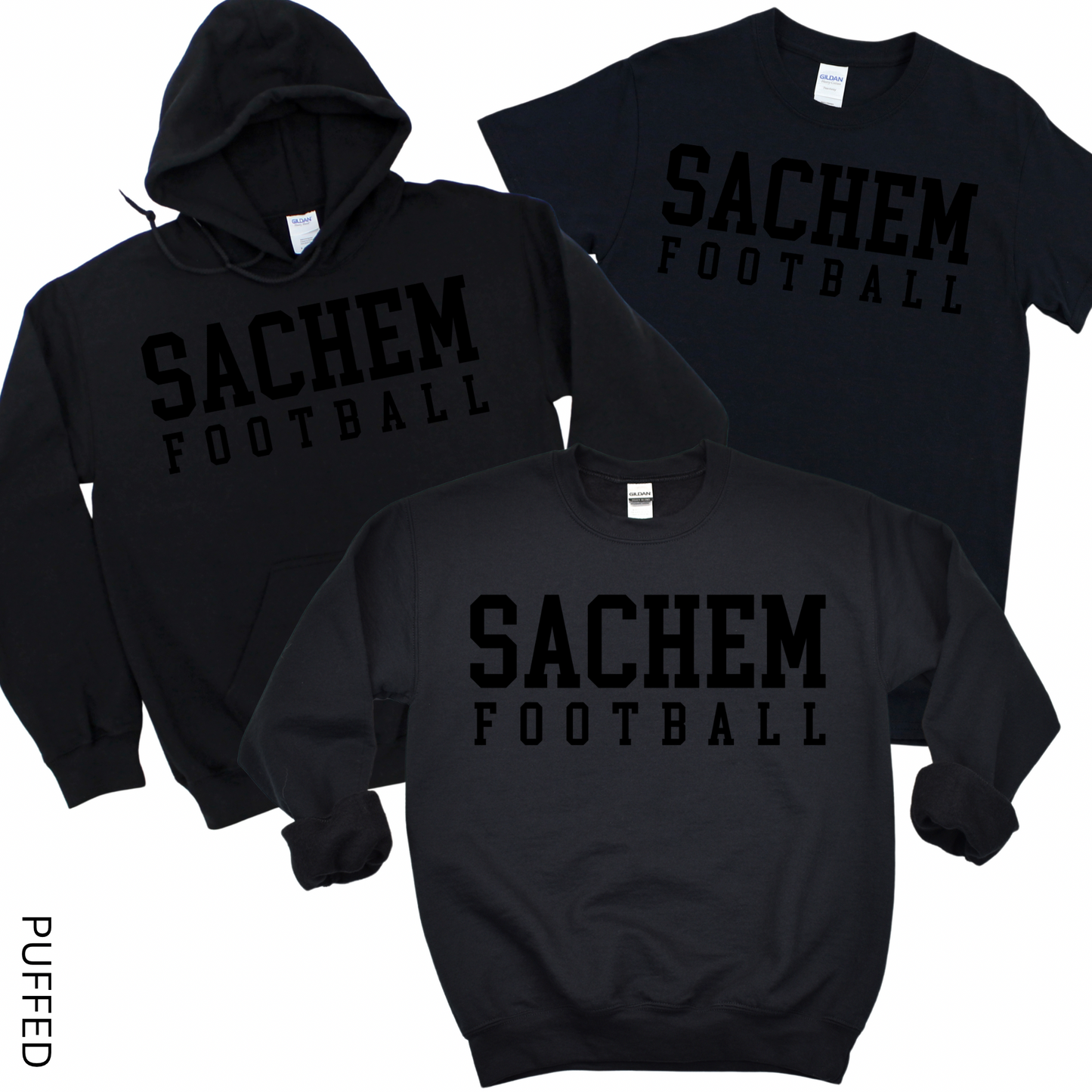 Puffed Sachem Football Black on Black | Sachem Sports Apparel | LI Spirit & Sports Apparel