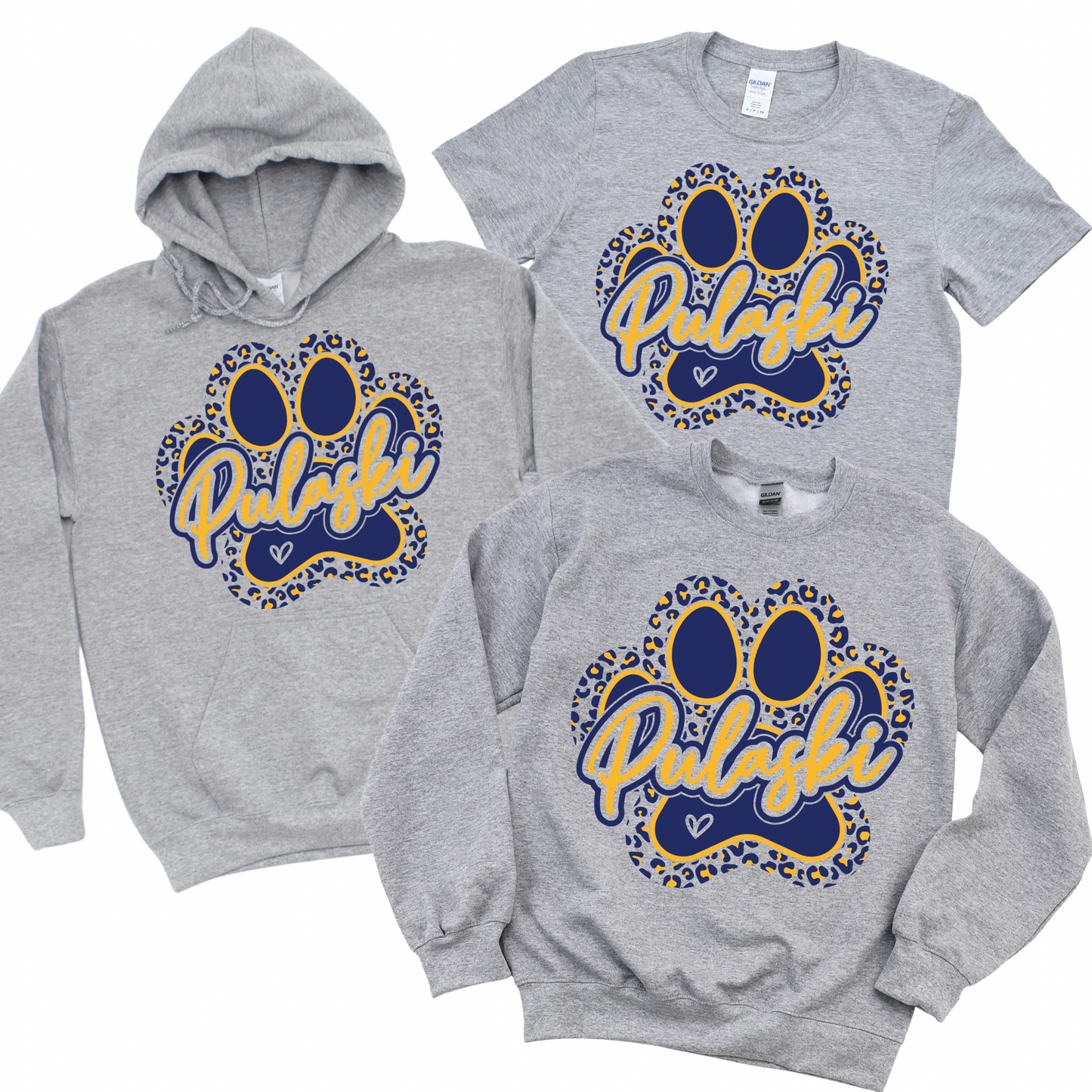 Pulaski Leopard Paw Print - Athletic Gray | Pulaski Road Spiritwear Fundraiser | LI Spirit & Sports Apparel