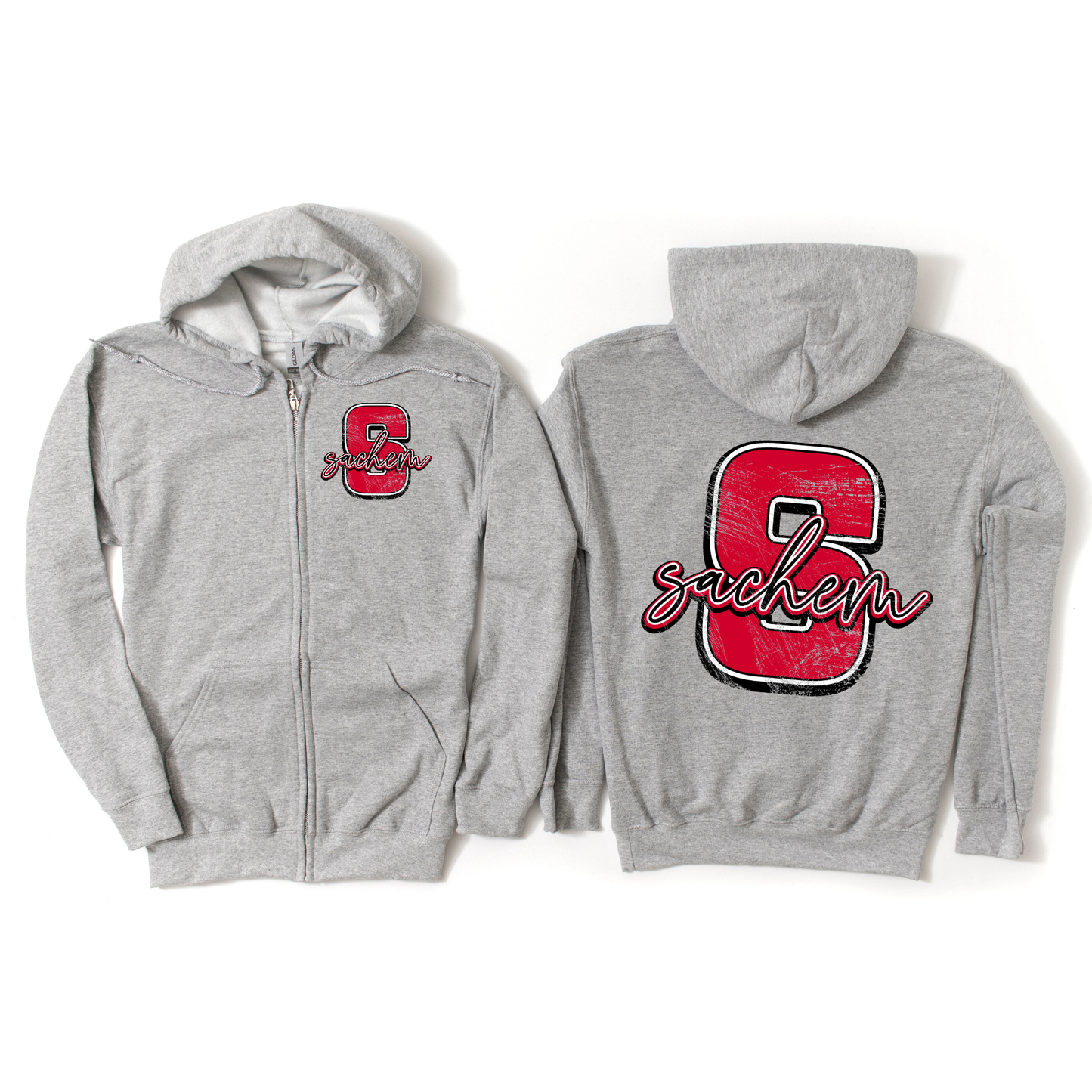 Sachem Heritage Flag Zip-Up Hoodie - Athletic Gray | Lynwood Spiritwear Fundraiser | LI Spirit & Sports Apparel