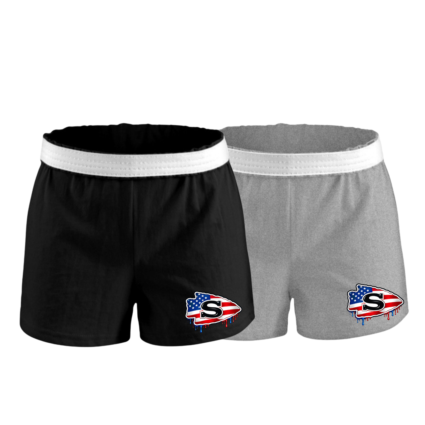 Sachem American Drippy Flag Girls/Womens Shorts | Nokomis Spiritwear Fundraiser | LI Spirit & Sports Apparel