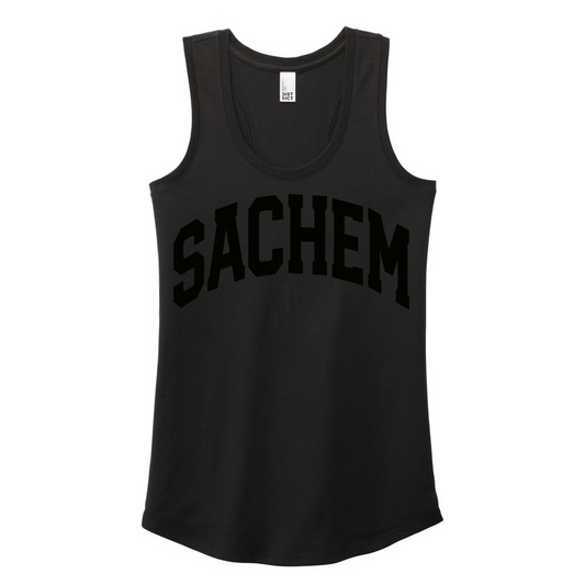 Puffed Sachem Black on Black Girls/Womens Tank Top | Sagamore Spiritwear Fundraiser | LI Spirit & Sports Apparel