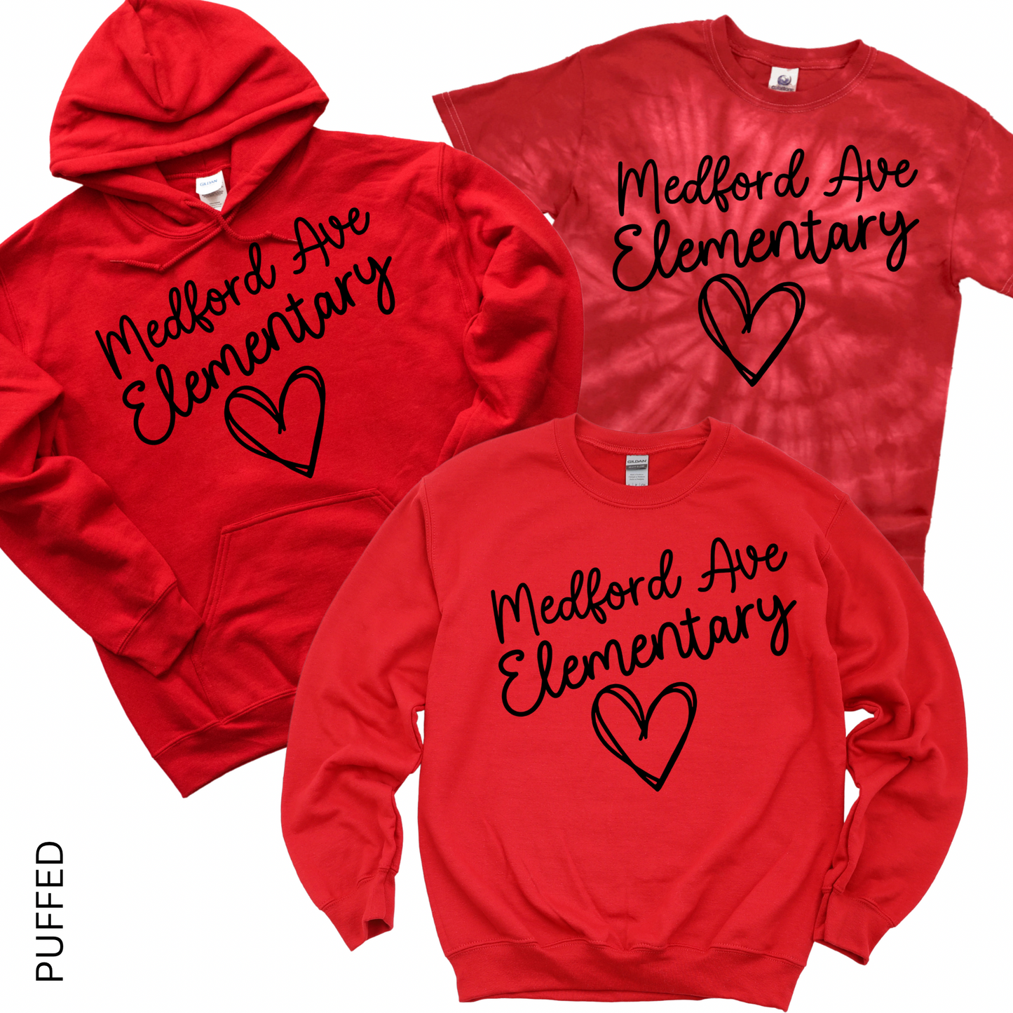 Puffed Medford Ave Elementary Heart - Red | Medford Ave Elementary Spiritwear Fundraiser | LI Spirit & Sports Apparel