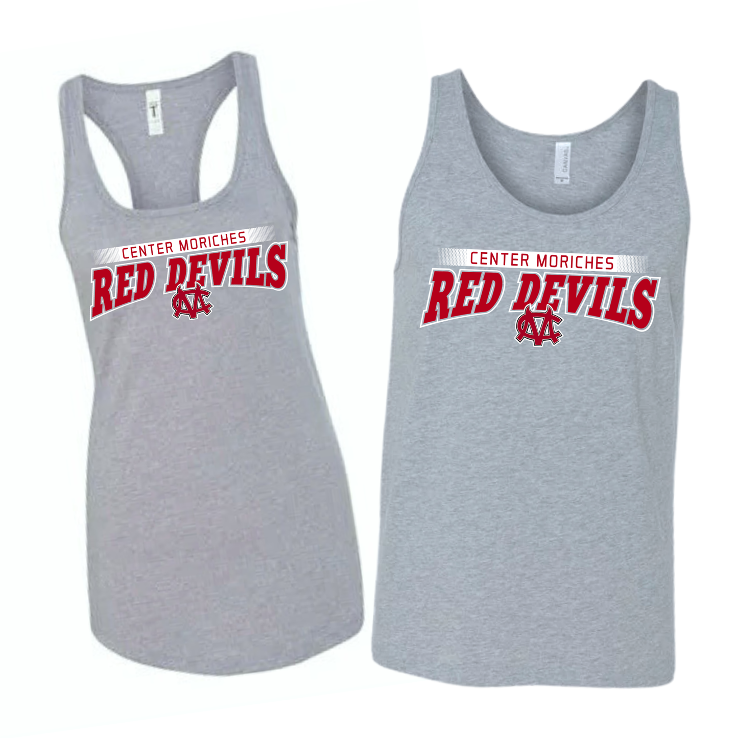 Center Moriches Red Devils Arch Tank Top - Athletic Gray | Center Moriches HS Spiritwear Fundraiser | LI Spirit & Sports Apparel
