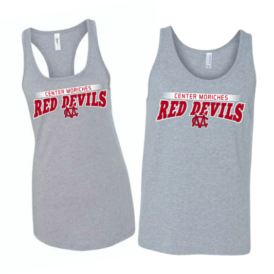 Center Moriches Red Devils Arch Tank Top - Athletic Gray | Center Moriches HS Spiritwear Fundraiser | LI Spirit & Sports Apparel