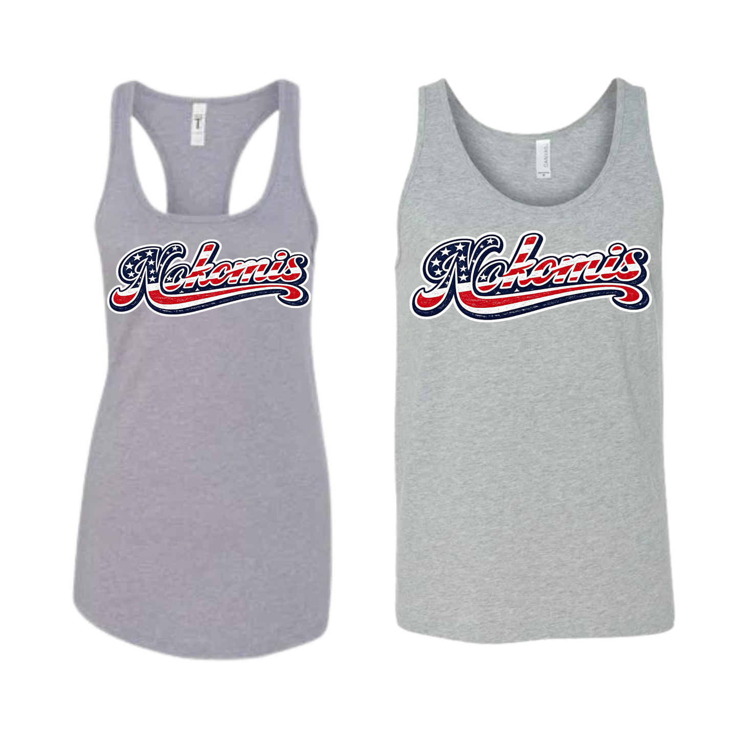 Nokomis Patriotic Script Tank Top - Athletic Gray | Nokomis Spiritwear Fundraiser | LI Spirit & Sports Apparel