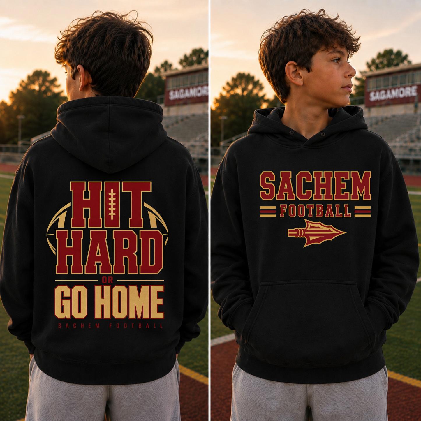 Sachem Football: Hit Hard or Go Home - Black | Sagamore Football | LI Spirit & Sports Apparel