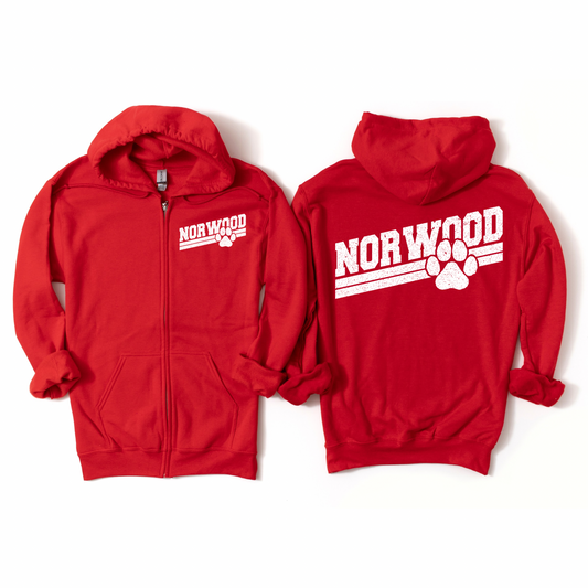 Norwood Paw Pride Red Zip-Up Hoodie | Norwood Elementary Spiritwear Fundraiser | LI Spirit & Sports Apparel