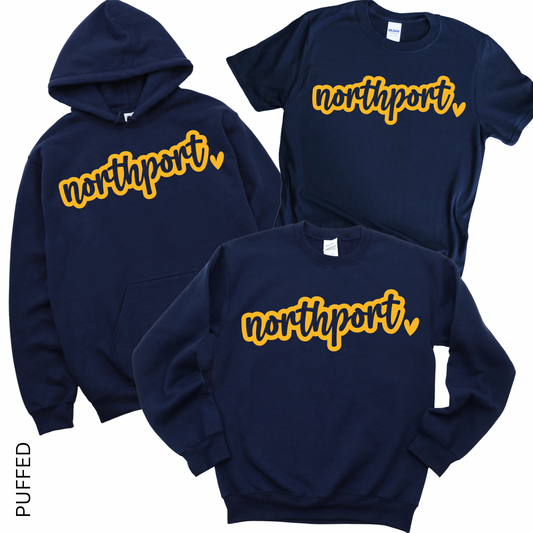 Puffed Northport Heart - Navy | Pulaski Road Spiritwear Fundraiser | LI Spirit & Sports Apparel