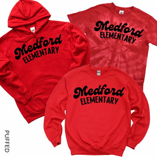 Puffed Medford Elementary - Black on Red | Medford Ave Elementary Spiritwear Fundraiser | LI Spirit & Sports Apparel