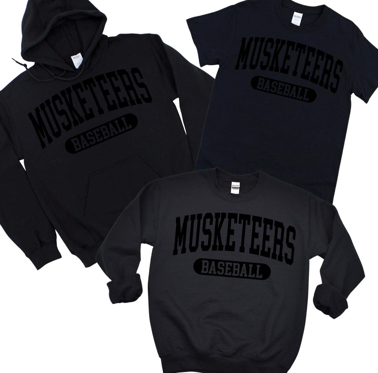 Musketeers Baseball Black on Black | CI Baseball Spiritwear Fundraiser | LI Spirit & Sports Apparel