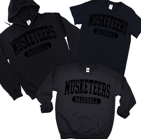 Musketeers Baseball Black on Black | CI Baseball Spiritwear Fundraiser | LI Spirit & Sports Apparel