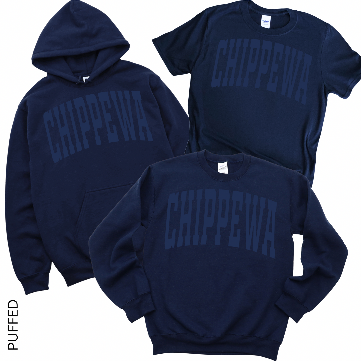 Puffed Varsity Chippewa Navy on Navy | Chippewa Spiritwear Fundraiser | LI Spirit & Sports Apparel