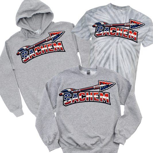 Sachem American Flag Arrow - Athletic Gray | Nokomis Elementary Spiritwear Fundraiser | LI Spirit & Sports Apparel