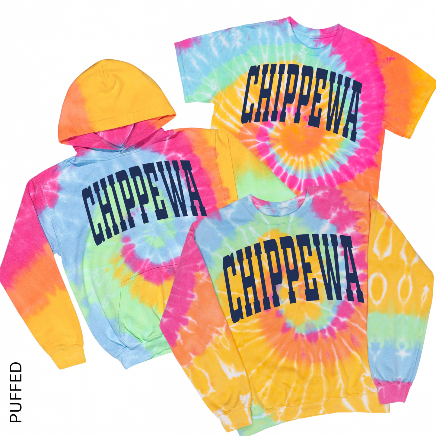 Puffed Varsity Chippewa Tie Dye | Chippewa Spiritwear Fundraiser | LI Spirit & Sports Apparel