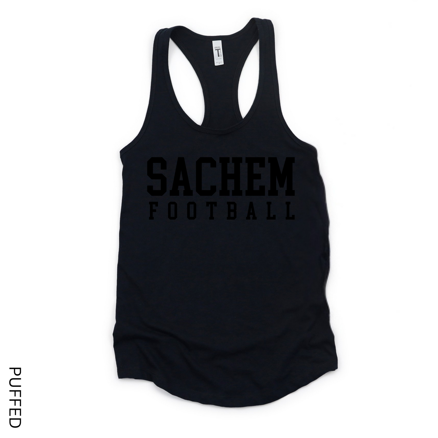 Puffed Sachem Football Black on Black Women’s Tank Top | Sachem Sports Apparel | LI Spirit & Sports Apparel