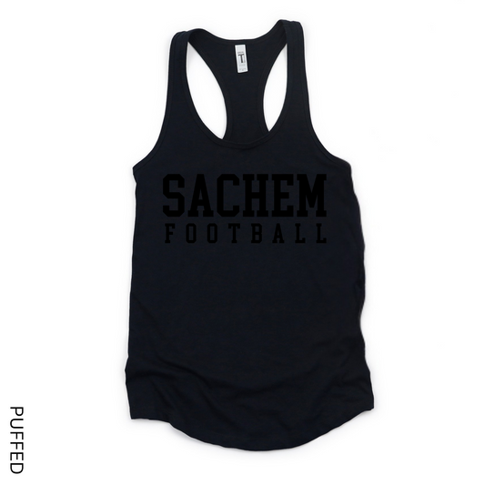 Puffed Sachem Football Black on Black Women’s Tank Top | Sachem Sports Apparel | LI Spirit & Sports Apparel