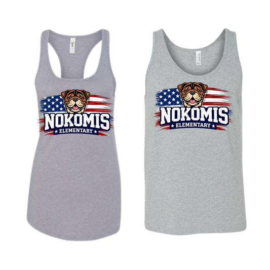 Patriotic Nokomis Elementary Tank Top - Athletic Gray | Nokomis Spiritwear Fundraiser | LI Spirit & Sports Apparel
