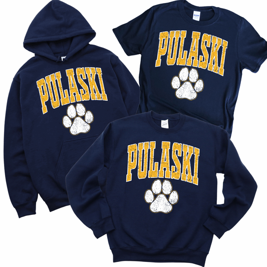 Varsity Pulaski Paw Print - Navy | Pulaski Road Spiritwear Fundraiser | LI Spirit & Sports Apparel