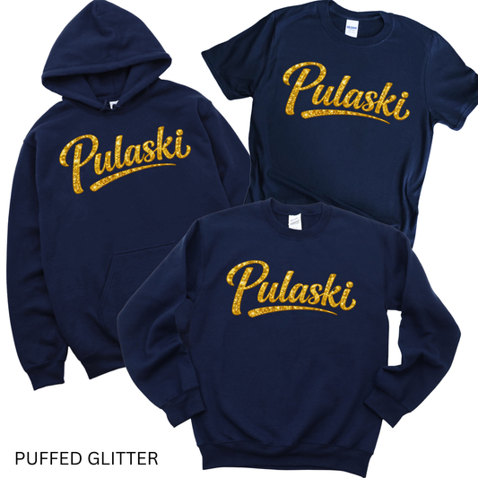 Puffed Glitter Pulaski - Navy | Pulaski Road Spiritwear Fundraiser | LI Spirit & Sports Apparel