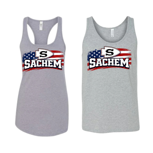 Patriotic Sachem Tank Top - Athletic Gray | Nokomis Spiritwear Fundraiser | LI Spirit & Sports Apparel
