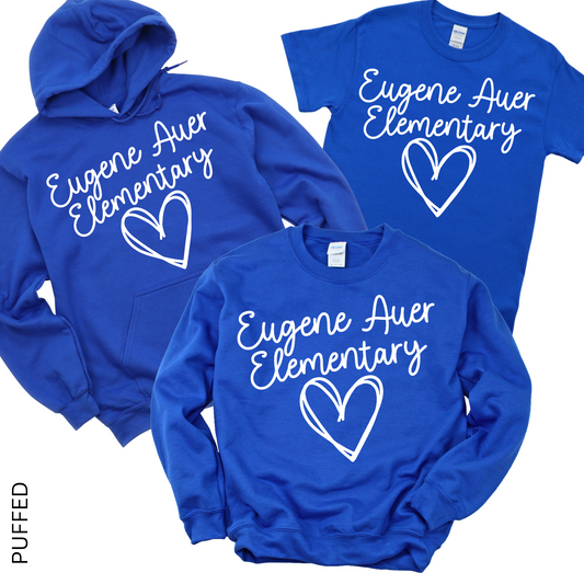 Puffed Eugene Auer Elementary Heart | Eugene Auer Spiritwear Fundraiser | LI Spirit & Sports Apparel