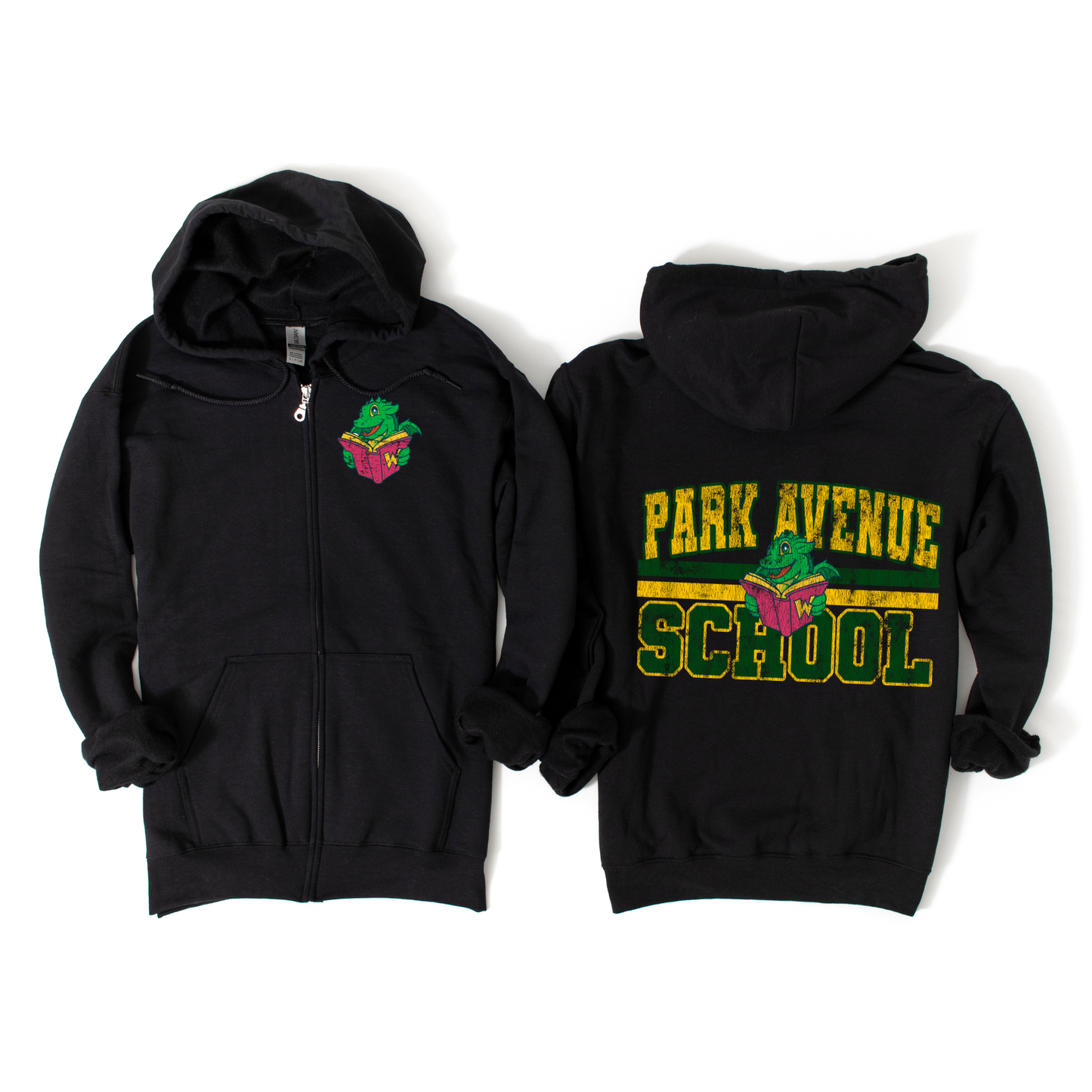 Distressed Park Avenue Zip-Up Hoodie - Black | Park Avenue Spiritwear Fundraiser | LI Spirit & Sports Apparel