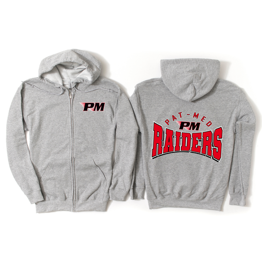 Pat-Med Raiders Classic Varsity Zip-Up Hoodie - Athletic Gray | Canaan Spiritwear Fundraiser | LI Spirit & Sports Apparel