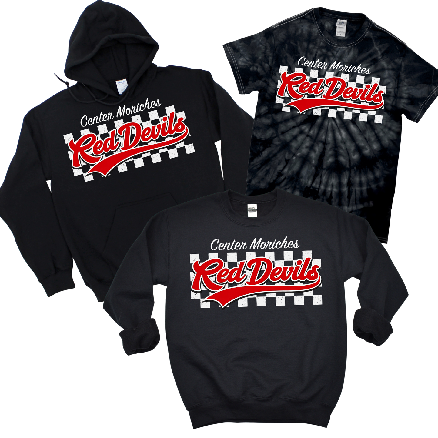 Checkered CM Red Devils - Black | Center Moriches HS Spiritwear Fundraiser | LI Spirit & Sports Apparel