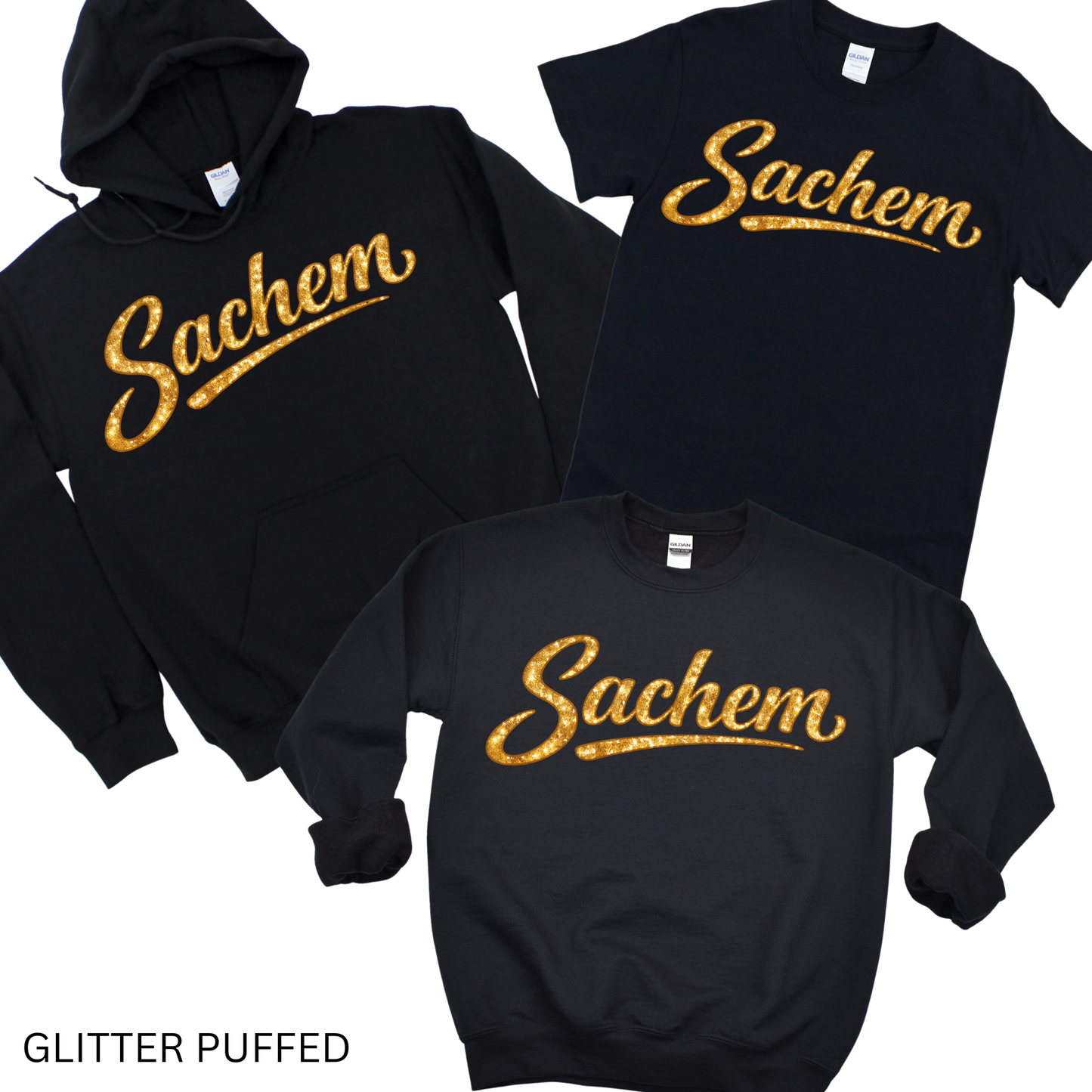 Glitter Gold Puffed Sachem - Black | Nokomis Spiritwear Fundraiser | LI Spirit & Sports Apparel