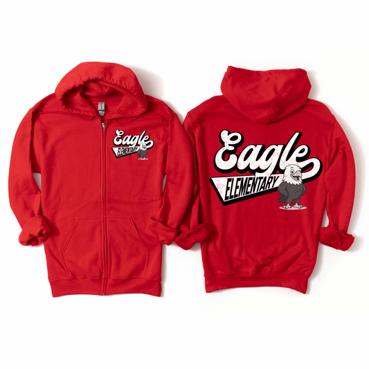 Retro Eagle Elementary Red Zip-Up Hoodie | Eagle Elementary Spiritwear Fundraiser | LI Spirit & Sports Apparel
