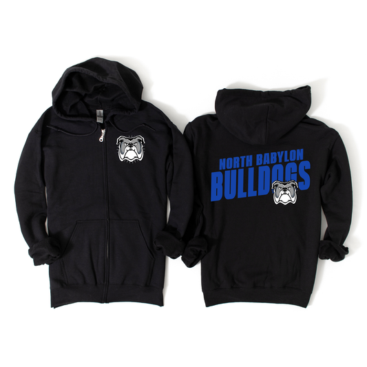 North Babylon Bulldogs Zip-Up Hoodie - Black | Woods Road Spiritwear Fundraiser | LI Spirit & Sports Apparel