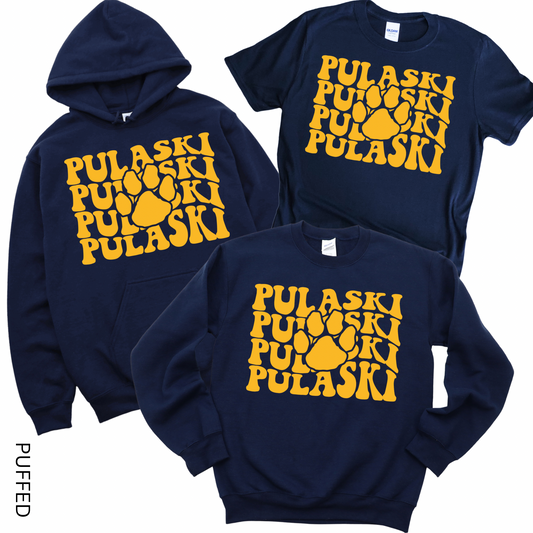 Puffed Pulaski Stacked - Navy | Pulaski Road Spiritwear Fundraiser | LI Spirit & Sports Apparel