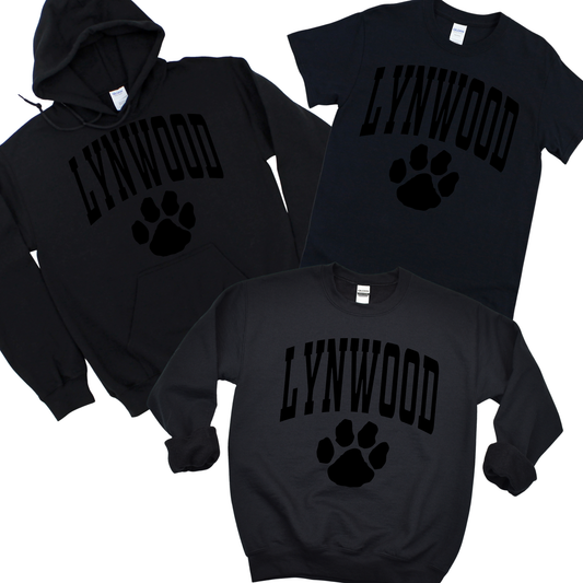 Varsity Lynwood Paw Print - Black on Black | Lynwood Spiritwear Fundraiser | LI Spirit & Sports Apparel