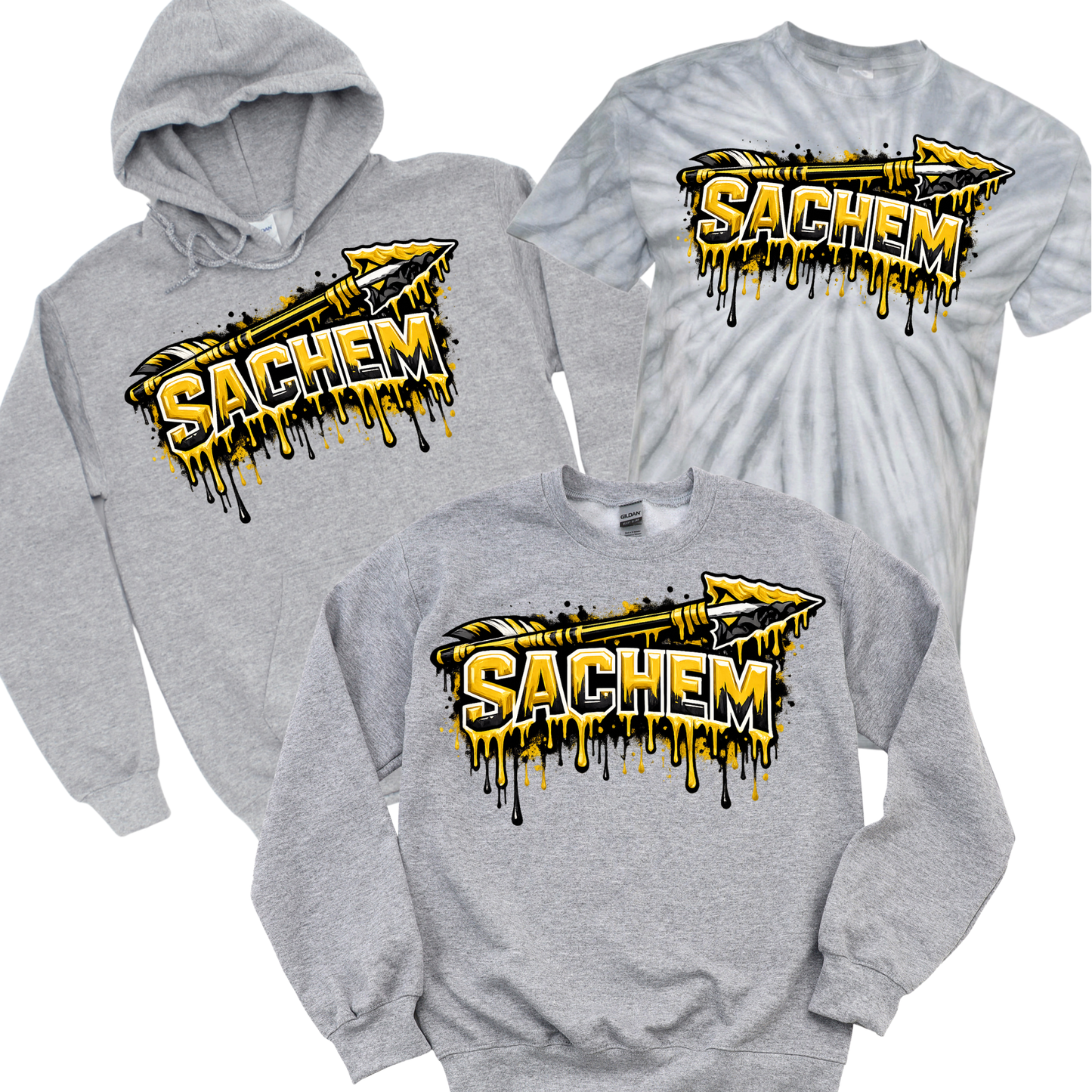 Sachem Drippy Arrow - Athletic Gray | Nokomis Elementary Spiritwear Fundraiser | LI Spirit & Sports Apparel