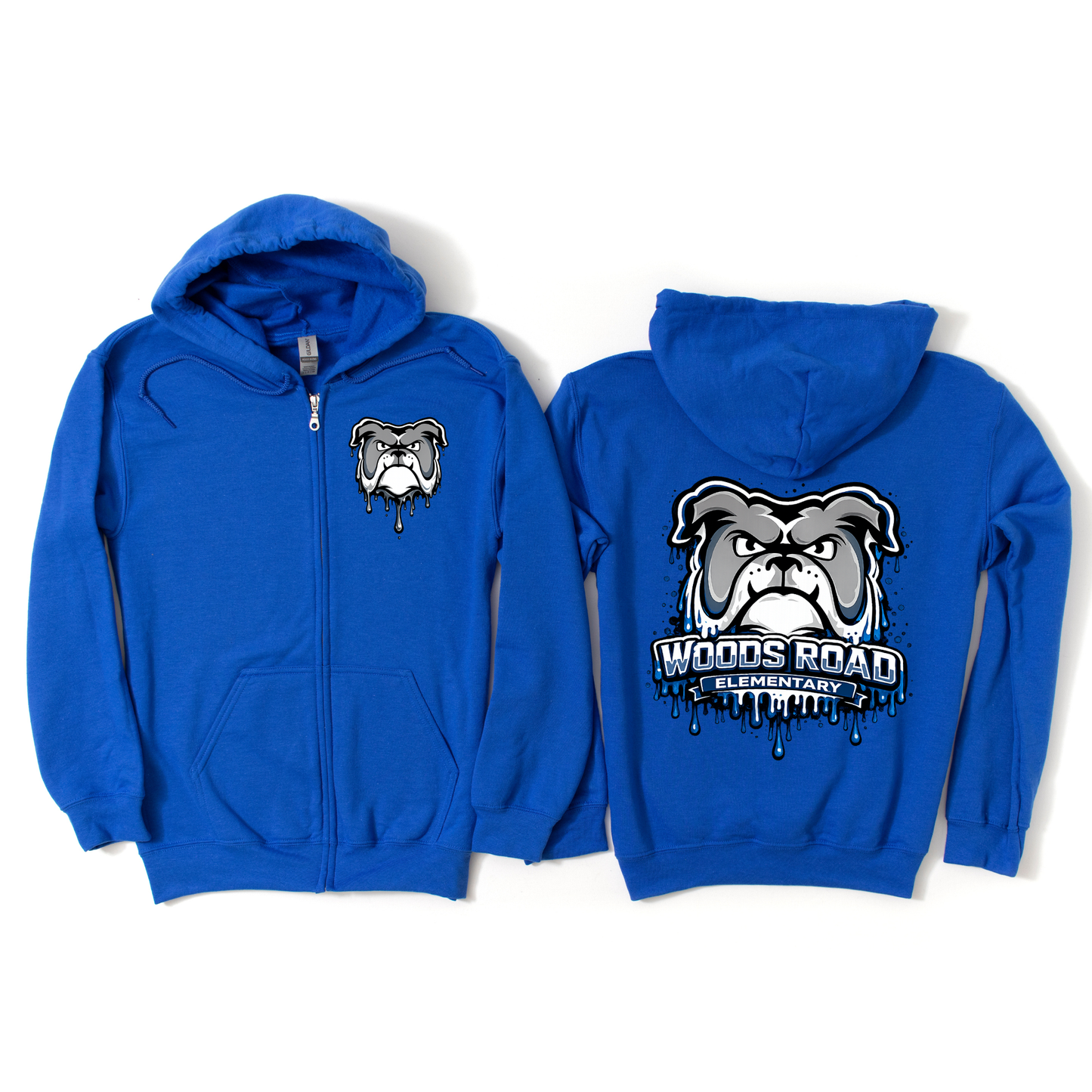 Woods Road Elementary Drip Zip-Up Hoodie - Royal Blue | Woods Road Spiritwear Fundraiser | LI Spirit & Sports Apparel