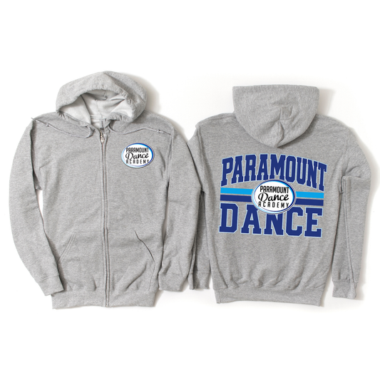 Vintage Paramount Dance Zip-Up Hoodie - Athletic Gray | Paramount Dance Academy | LI Spirit & Sports Apparel