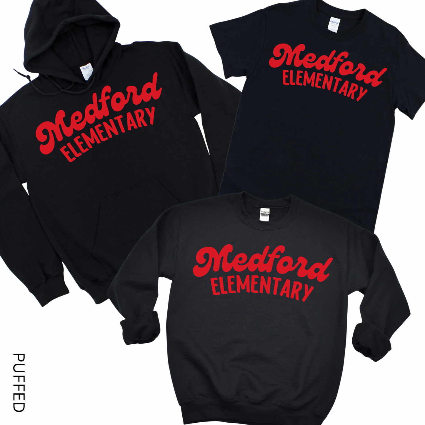Puffed Medford Elementary - Red on Black | Medford Ave Elementary Spiritwear Fundraiser | LI Spirit & Sports Apparel