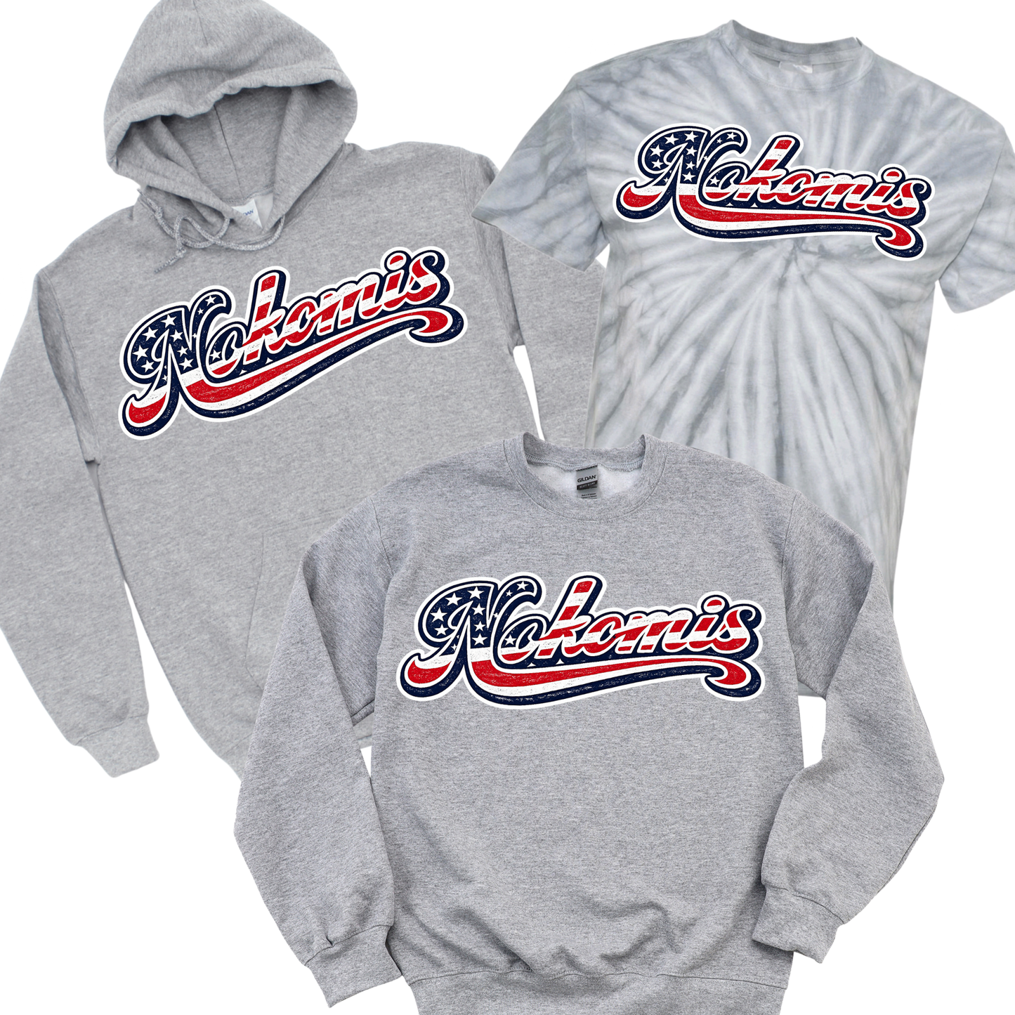 Nokomis Patriotic Script - Athletic Gray | Nokomis Elementary Spiritwear Fundraiser | LI Spirit & Sports Apparel