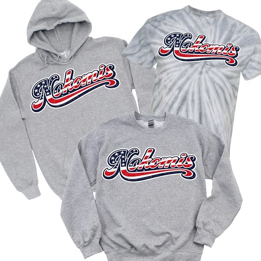 Nokomis Patriotic Script - Athletic Gray | Nokomis Elementary Spiritwear Fundraiser | LI Spirit & Sports Apparel