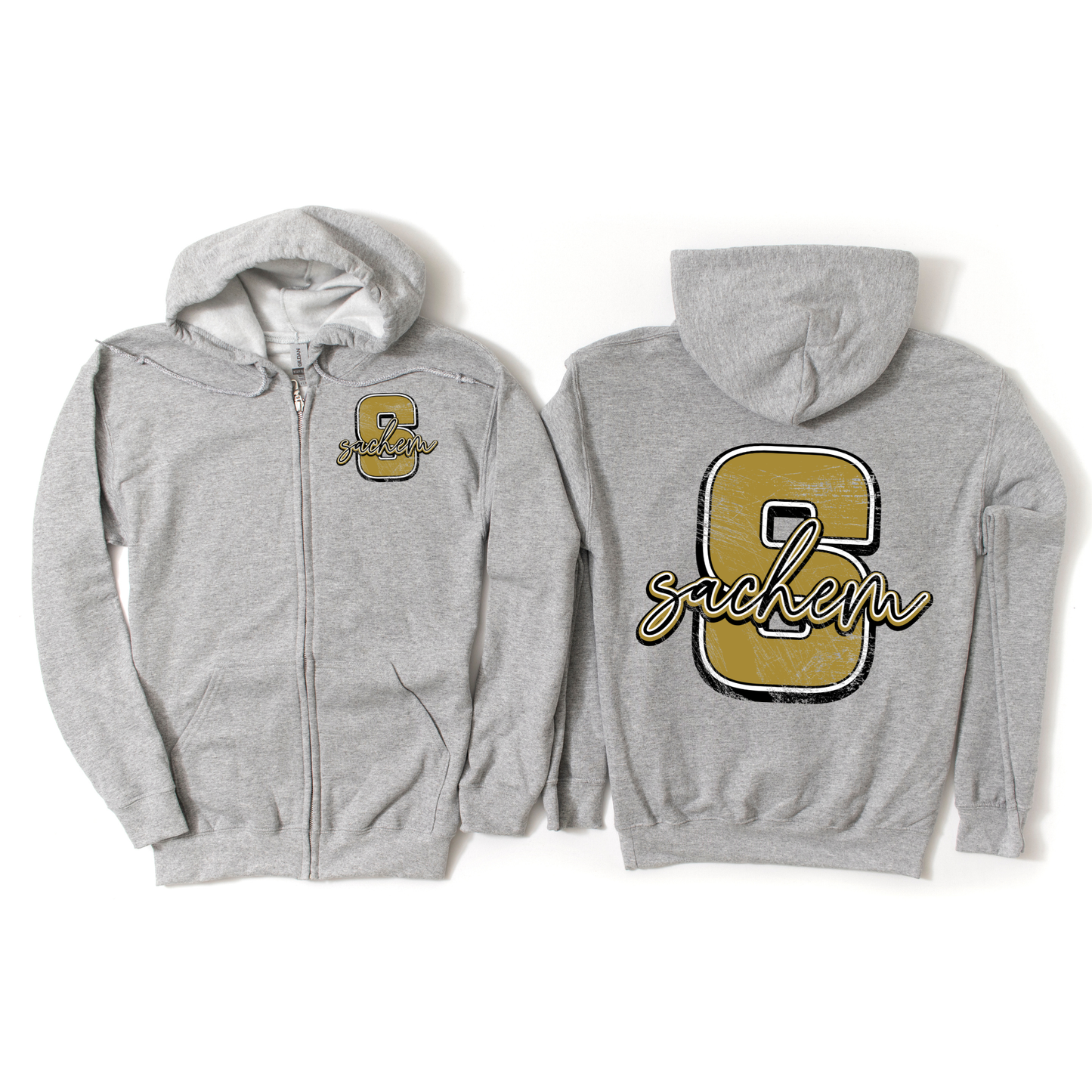 Sachem Heritage Zip-Up Hoodie - Athletic Gray | Nokomis Spiritwear Fundraiser | LI Spirit & Sports Apparel