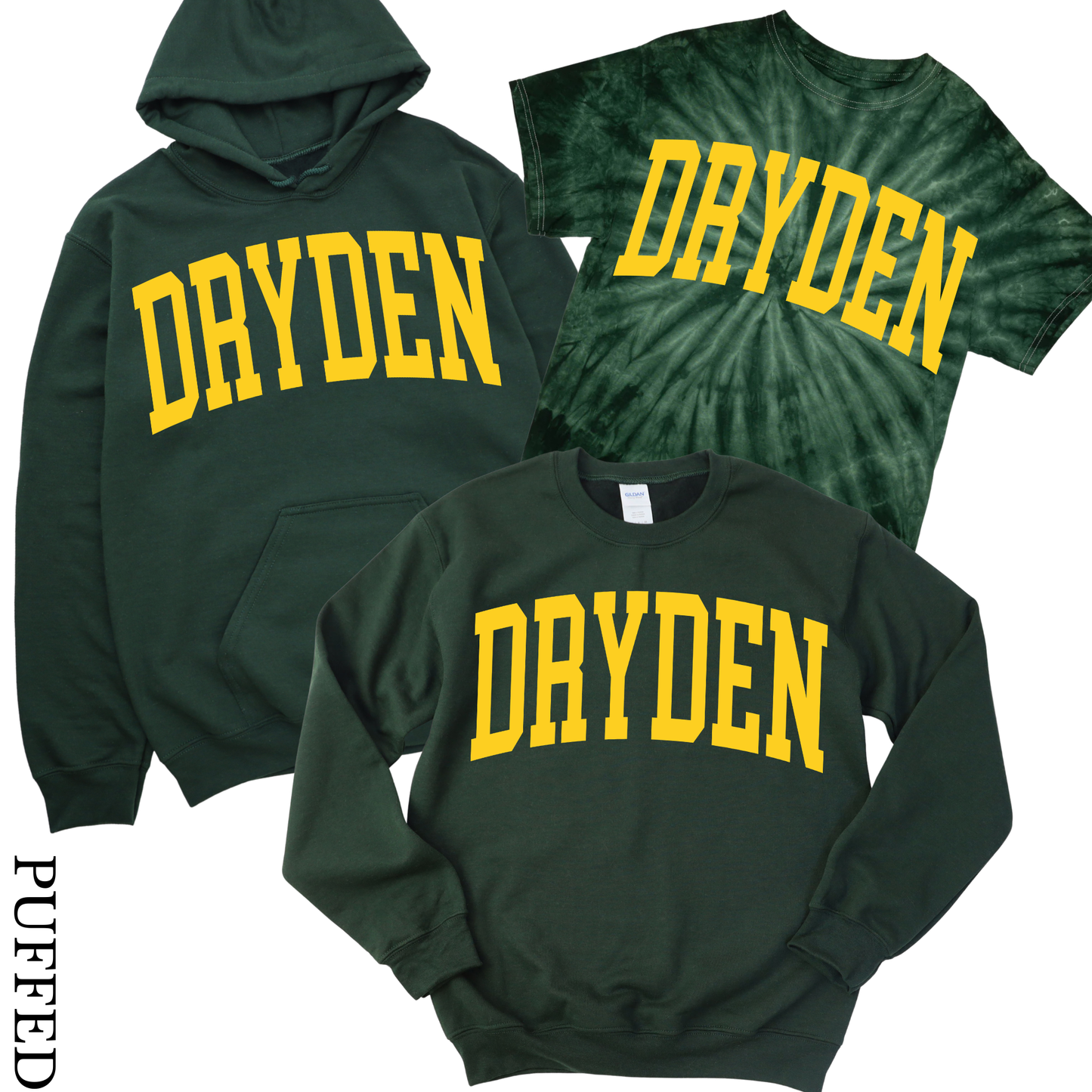 Puffed Varsity Dryden - Forest Green | Dryden Elementary Spiritwear Fundraiser | LI Spirit & Sports Apparel