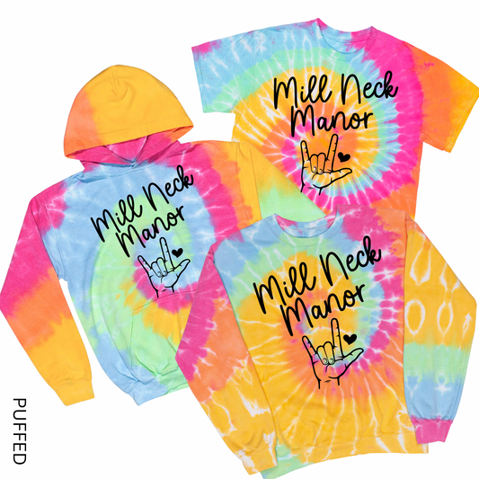 Puffed MNM Heart Tie Dye | MNM School for the Deaf Spiritwear Fundraiser | LI Spirit & Sports Apparel