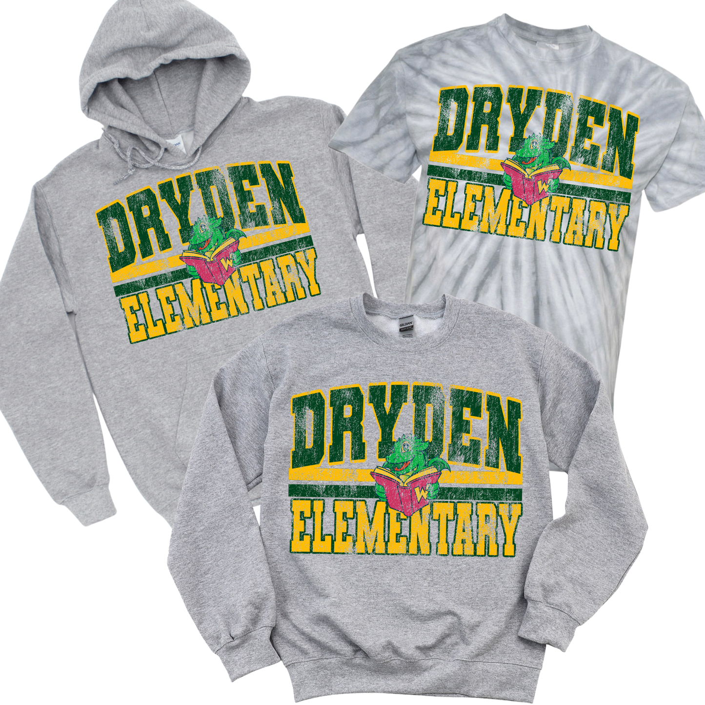 Distressed Dryden Elementary - Athletic Gray | Dryden Elementary Spiritwear Fundraiser | LI Spirit & Sports Apparel