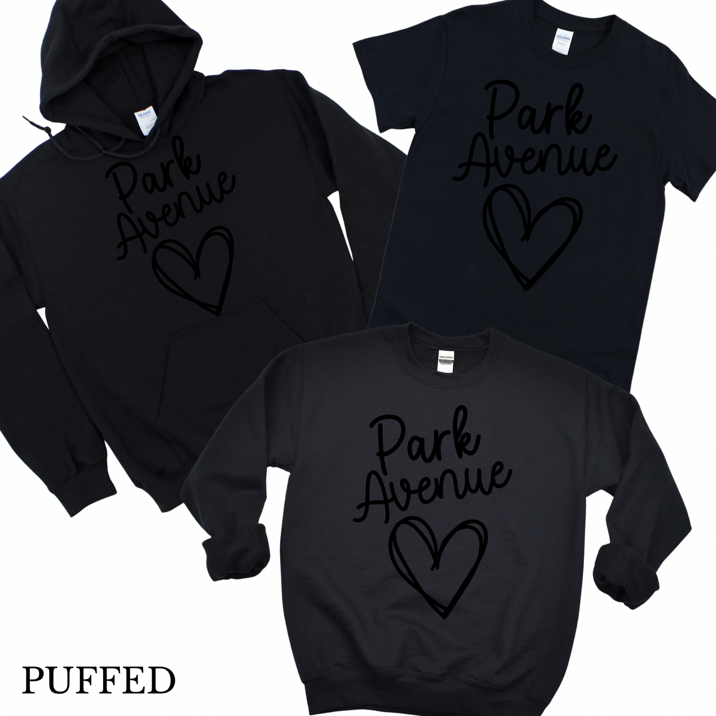 Puffed Park Avenue Heart - Black on Black | Park Avenue Spiritwear Fundraiser | LI Spirit & Sports Apparel